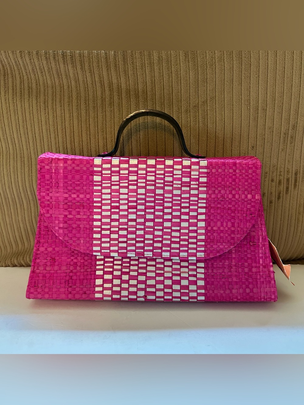 NWT Shebobo Wynwood Straw Handbag Fuchsia Pink 100% Raffia Madagascar